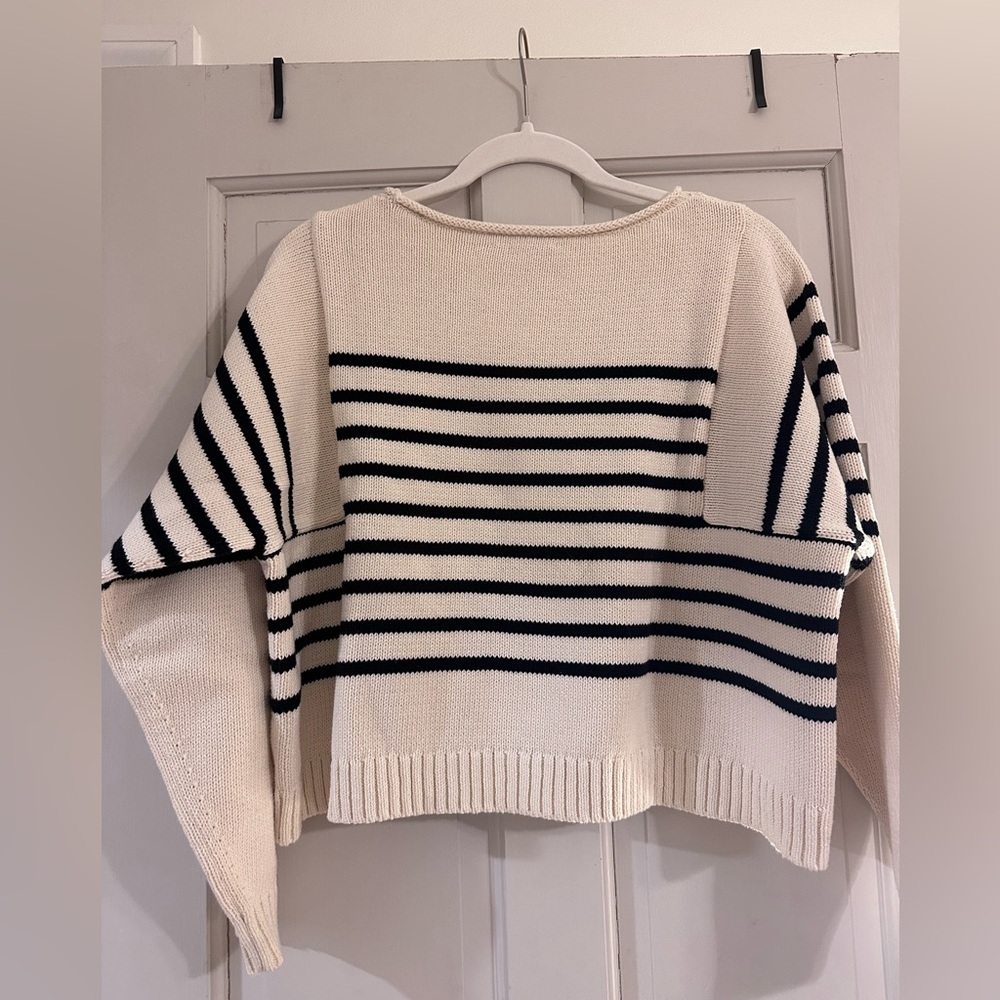 Madewell Rolled-Neck Cream and Black Striped Boatneck Sweater Medium EUC - Picture 11 of 11